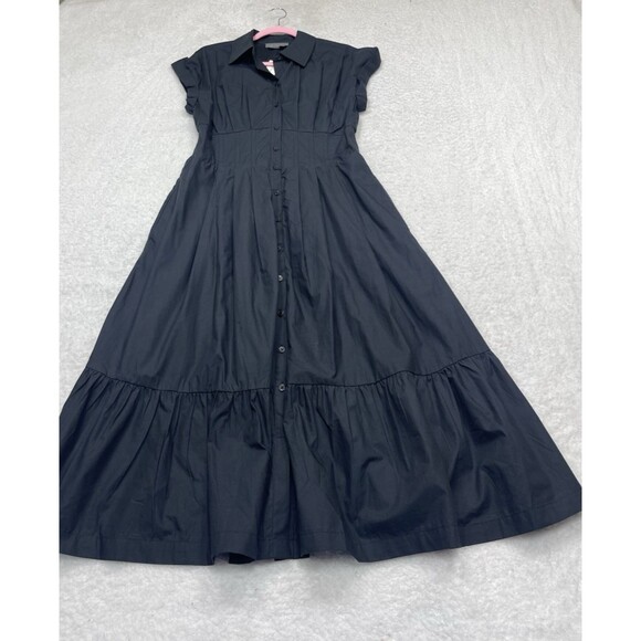 Anthropologie Midi Shirt Dress Black Pleated Cotton Preppy Retro Boho Medium NWT - Picture 2 of 14